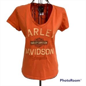 Harley-Davidson Short Sleeve V-Neck Tee Shirt Virginia Beach Size Small Fitted